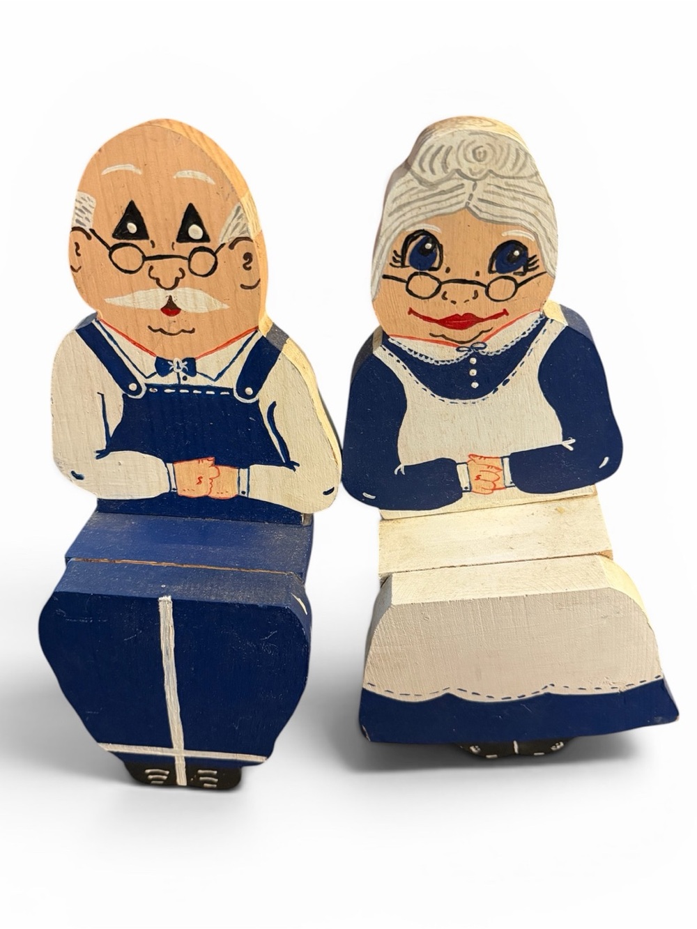 Vintage Hand Painted Grandma & Grandpa Wooden Sitting Shelf Decor